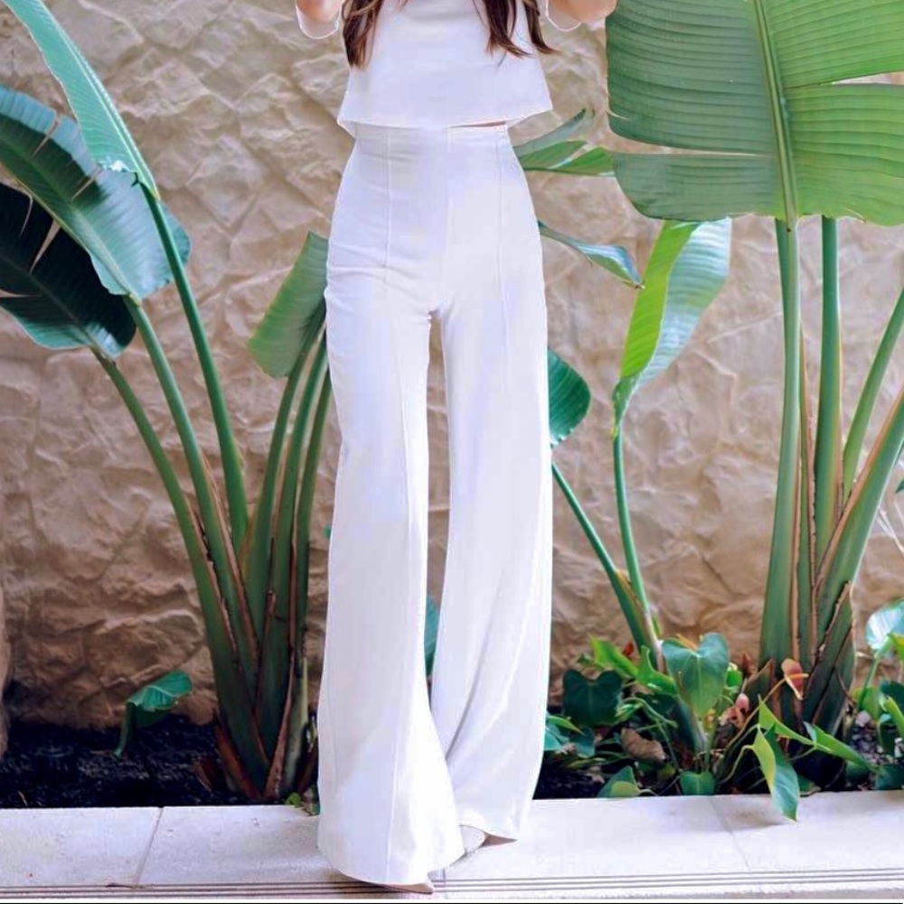 Ripely Rader Off-White Ponte Knit Wide Leg Pant